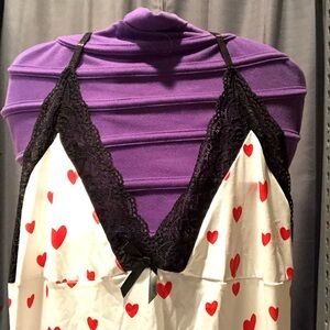 Heart Print Lace Trim Sleepwear - White